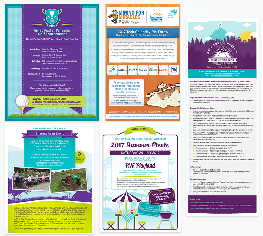 Amec Foster Wheeler - social event graphics, posters, emails and newsletters