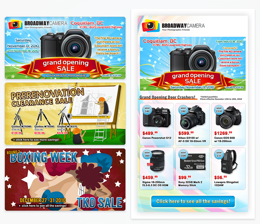 Broadway Camera - Web banners and newsletter design