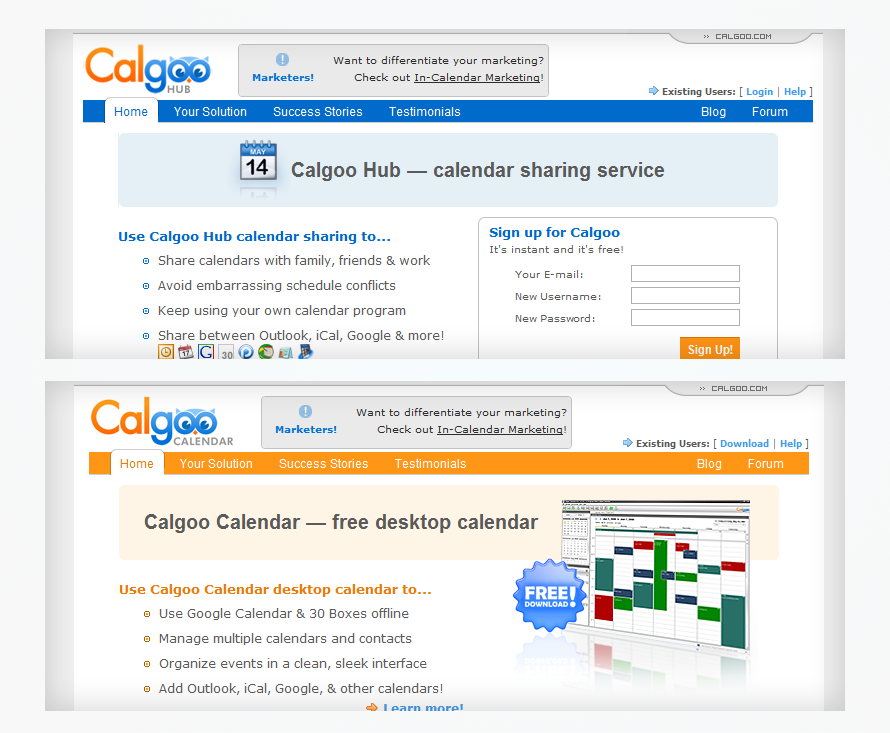 Calgoo - Product landing page site designs